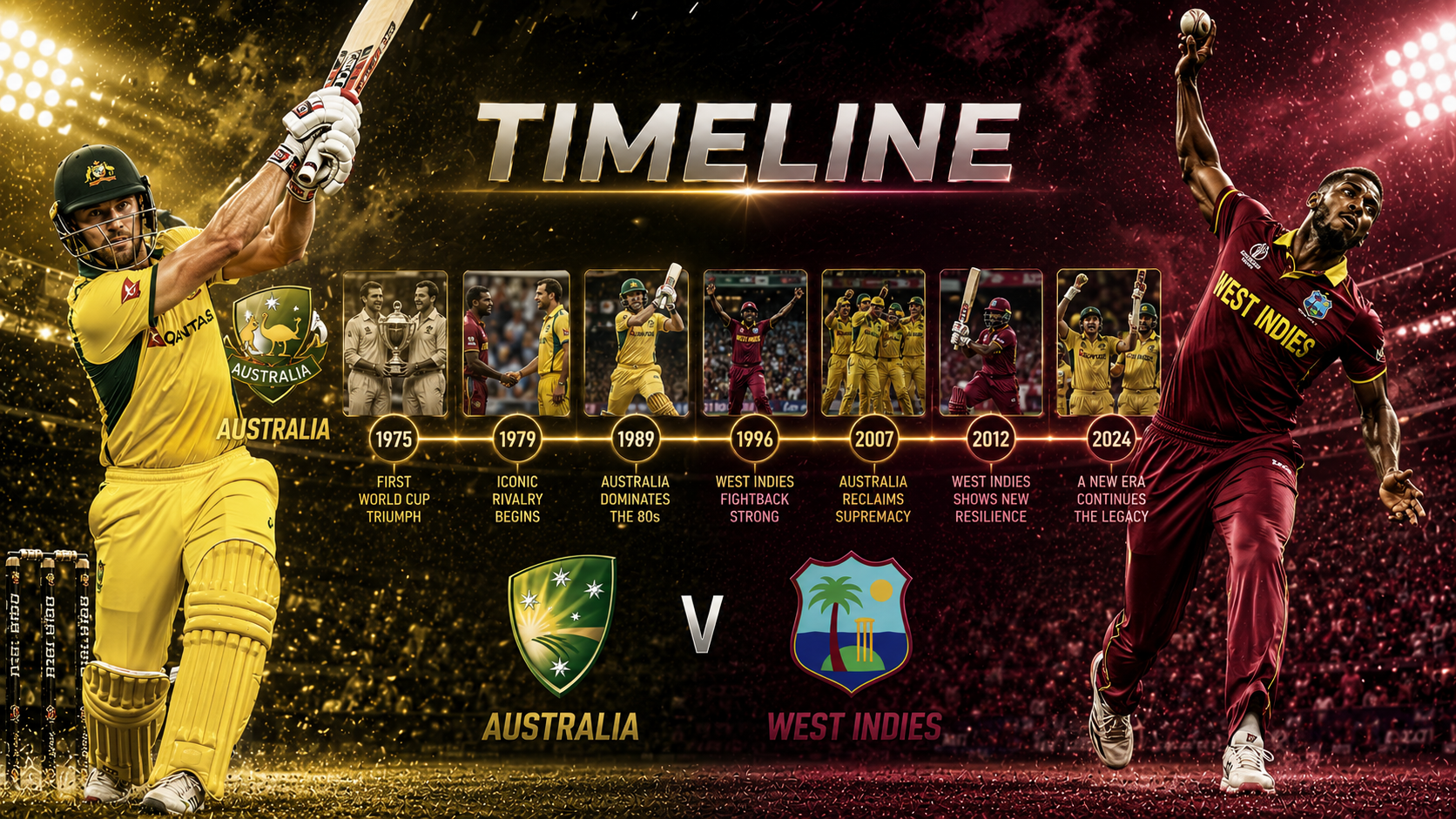 Australian Men’s Cricket Team vs West Indies Cricket Team Timeline
